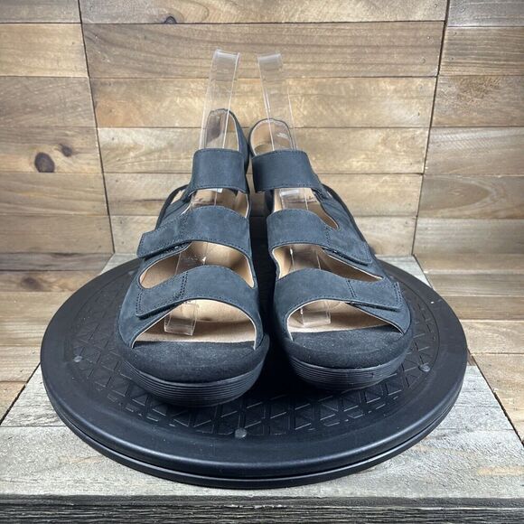 Clarks Collection Womens Size 9M Platform Wedge Sandals Black Strappy Slingback - Picture 2 of 10